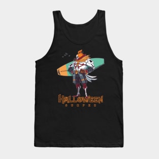 Halloween Beach Surfer Pumpkin Head Skull Tank Top